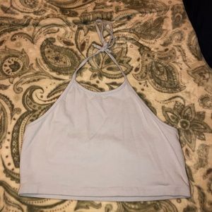 light blue crop top